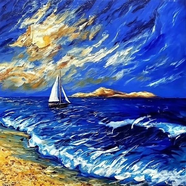 Palette Knife Paintings, Sail Boat at Sea, Wave Painting, Original Small Landscape Paintings, Hand Painted Canvas Paintings, Easy Seascape Painting Ideas, Heavy Texture Canvas Art-LargePaintingArt.com