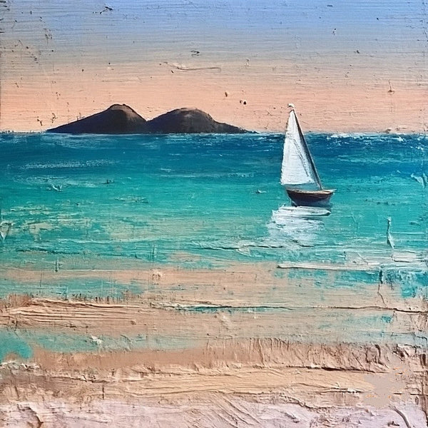 Simple Modern Art, Easy Seascape Painting Ideas, Simple Small Canvas Paintings, Sail Boat at Sea Painting, Original Small Landscape Paintings, Heavy Texture Canvas Art-LargePaintingArt.com