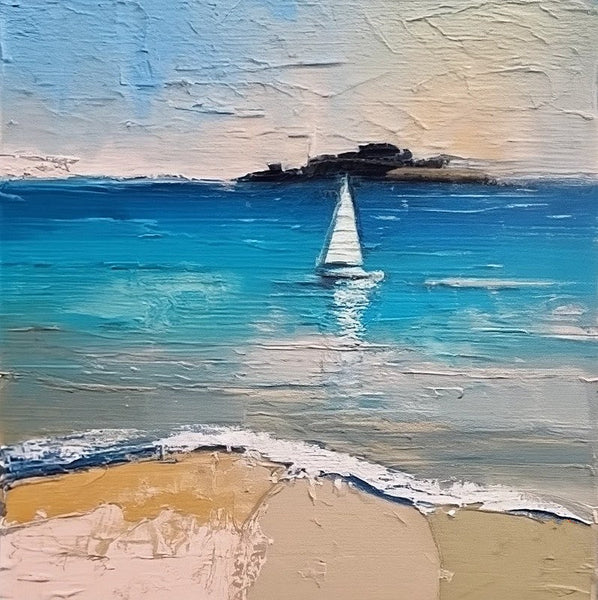Simple Small Canvas Paintings, Sail Boat at Sea Painting, Hand Painted Canvas Art, Easy Seascape Painting Ideas, Small Landscape Painting-LargePaintingArt.com