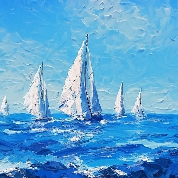 Hand Painted Canvas Paintings, Easy Seascape Painting Ideas, Palette Knife Paintings, Sail Boat at Sea, Wave Painting, Original Small Landscape Paintings, Heavy Texture Canvas Art-LargePaintingArt.com