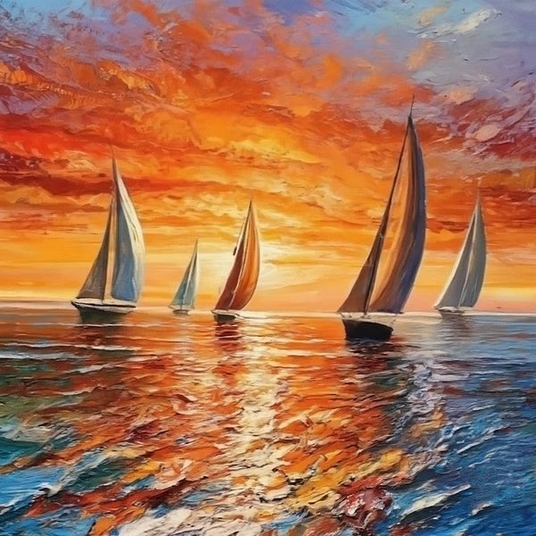 Small Hand Painted Art, Hawaii Sail Boat Sunset Painting, Heavy Texture Canvas Artwork, Easy Landscape Painting Ideas, Simple Small Canvas Paintings-LargePaintingArt.com