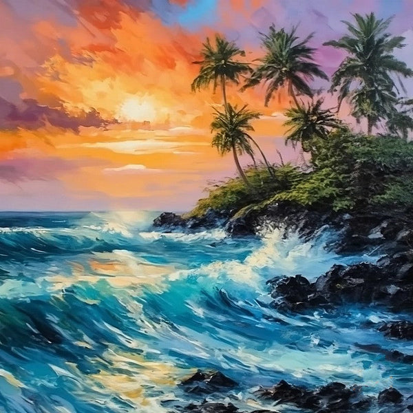 Florida Seashore Beach Sunrise Painting, Heavy Texture Canvas Art, Original Small Landscape Paintings, Small Palette Knife Oil Paintings, Easy Landscape Painting Ideas, Simple Small Canvas Paintings-LargePaintingArt.com