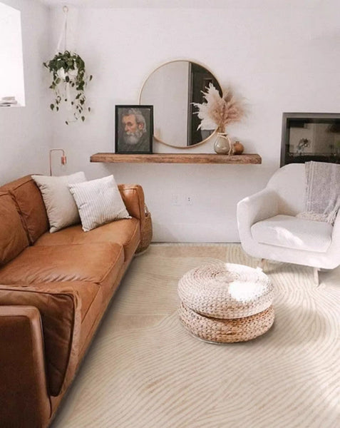Thick Soft Floor Carpets for Living Room, Cream Color Modern Living Room Rugs, Dining Room Modern Rugs, Soft Contemporary Rugs for Bedroom-LargePaintingArt.com
