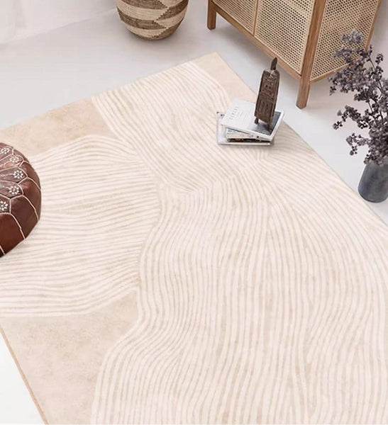 Thick Soft Floor Carpets for Living Room, Cream Color Modern Living Room Rugs, Dining Room Modern Rugs, Soft Contemporary Rugs for Bedroom-LargePaintingArt.com