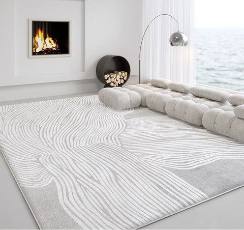 Modern Living Room Rugs, Grey Thick Soft Modern Rugs for Living Room, Dining Room Modern Rugs, Contemporary Rugs for Bedroom-LargePaintingArt.com