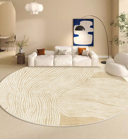 Modern Round Rugs for Dining Room, Circular Modern Rugs for Bedroom, Thick Round Rugs under Coffee Table, Contemporary Modern Rug Ideas for Living Room-LargePaintingArt.com
