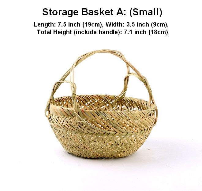 Large Picnic Food Basket with Handle, Natural Hand-woven Bamboo Basket, Lovely Bamboo Baskets for Vegetable, Natural Fruit Basket Kitchen Storage Baskets-LargePaintingArt.com