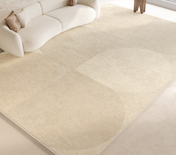 Geometric Modern Rug Ideas for Bedroom, Contemporary Modern Rug Placement Ideas for Living Room, Cream Color Abstract Rugs for Dining Room-LargePaintingArt.com