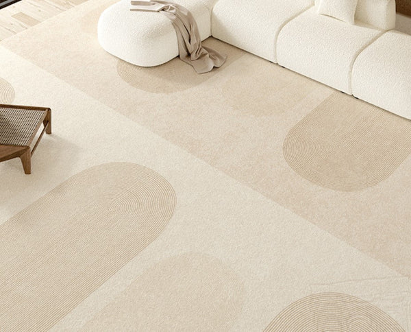 Geometric Modern Rug Ideas for Bedroom, Contemporary Modern Rug Placement Ideas for Living Room, Cream Color Abstract Rugs for Dining Room-LargePaintingArt.com
