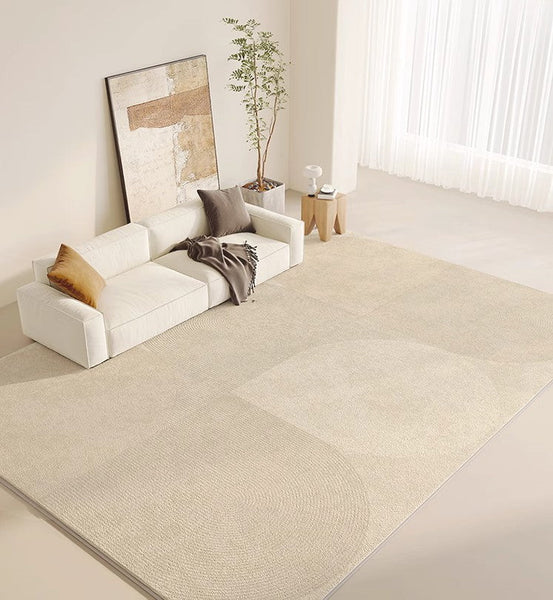 Geometric Modern Rug Ideas for Bedroom, Contemporary Modern Rug Placement Ideas for Living Room, Cream Color Abstract Rugs for Dining Room-LargePaintingArt.com