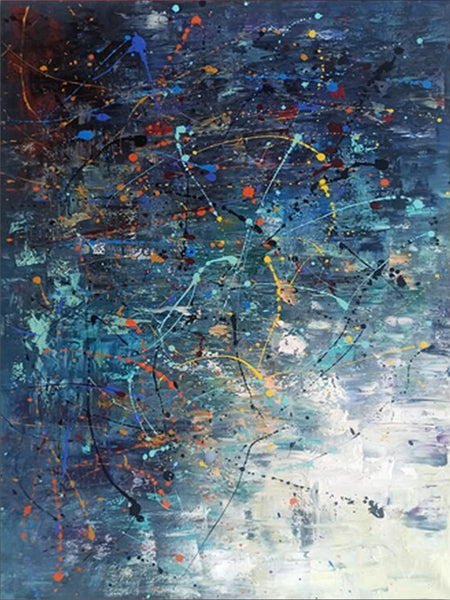 Extra Large Paintings for Living Room, Hand Painted Wall Art Paintings, Blue Abstract Acrylic Painting, Modern Abstract Art for Dining Room-LargePaintingArt.com