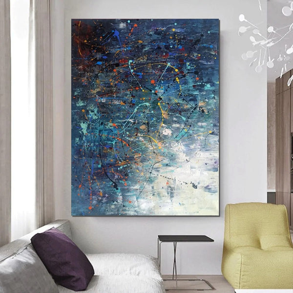 Extra Large Paintings for Living Room, Hand Painted Wall Art Paintings, Blue Abstract Acrylic Painting, Modern Abstract Art for Dining Room-LargePaintingArt.com