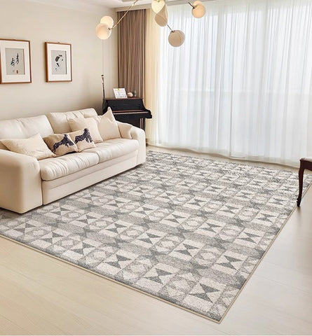 Large Gray Floor Rugs for Living Room, Dining Room Floor Rug, Modern Floor Rugs for Bedroom, Extra Large Geometric Modern Rugs for Office-LargePaintingArt.com