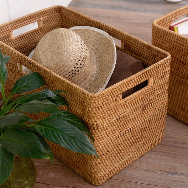 Rectangular Storage Basket, Woven Storage Baskets, Rattan Storage Basket for Clothes, Storage Baskets for Bathroom, Kitchen Storage Basket-LargePaintingArt.com