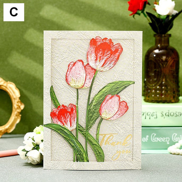 Creative Birthday Greeting Card, Tulip Flower Greeting Cards, Beautiful Greeting Cards to Friends, Original Handmade Greeting Cards-LargePaintingArt.com