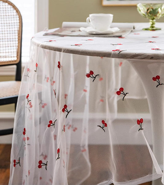 Extra Large Rectangular Tablecloth for Oval Table, Rectangular Table Covers for Coffee Table, Cherry Lace Tablecloths, Lace Embroidered Table Covers-LargePaintingArt.com