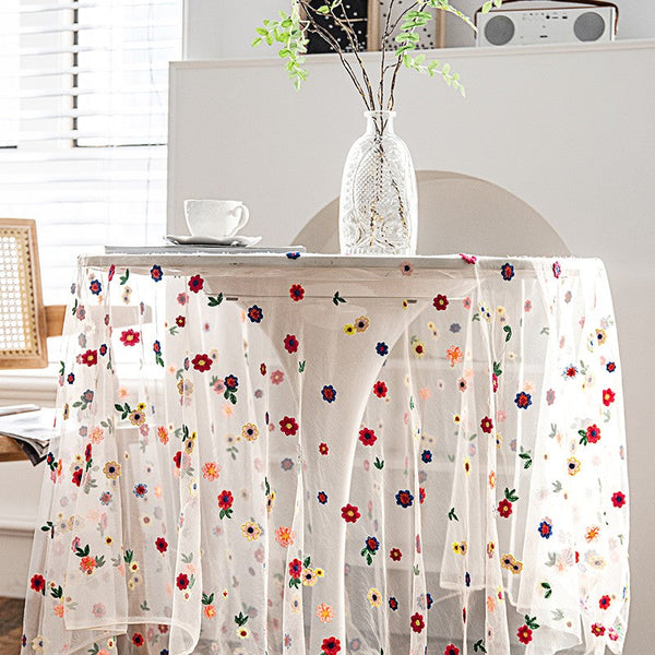Extra Large Rectangular Tablecloth for Oval Table, Spring Flower Lace Tablecloths, Lace Embroidered Table Covers, Rectangular Table Covers for Coffee Table-LargePaintingArt.com