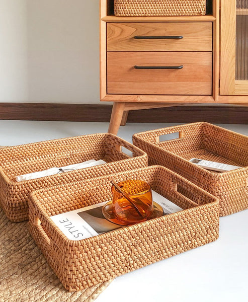 Rectangular Storage Baskets for Pantry, Rattan Storage Basket for Shelves, Storage Baskets for Kitchen, Woven Storage Baskets-LargePaintingArt.com