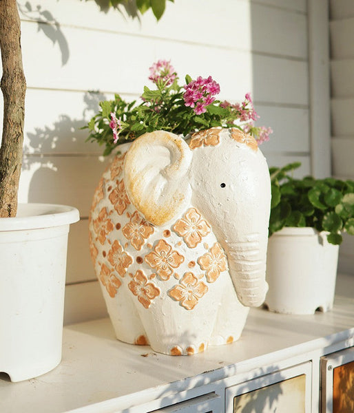 Animal Statue for Garden Ornaments, Oversized Modern Garden Flower Pot, Extra Large Elephant Garden Flowerpots, Resin Statue for Garden, Villa Outdoor Garden Flower Pots-LargePaintingArt.com