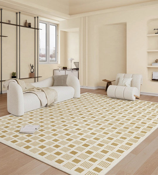 Modern Rug Ideas for Bedroom, Dining Room Modern Floor Carpets, Chequer Modern Rugs for Living Room, Contemporary Soft Rugs Next to Bed-LargePaintingArt.com