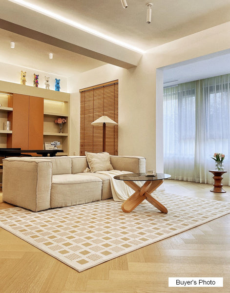Modern Rug Ideas for Bedroom, Dining Room Modern Floor Carpets, Chequer Modern Rugs for Living Room, Contemporary Soft Rugs Next to Bed-LargePaintingArt.com