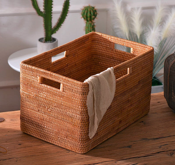 Large Laundry Storage Basket for Clothes, Rectangular Storage Basket, Rattan Baskets, Storage Baskets for Bedroom, Storage Baskets for Shelves-LargePaintingArt.com