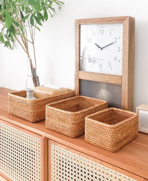 Rectangular Storage Basket for Living Room, Small Kitchen Storage Baskets, Woven Storage Baskets, Rattan Storage Baskets for Shelves-LargePaintingArt.com