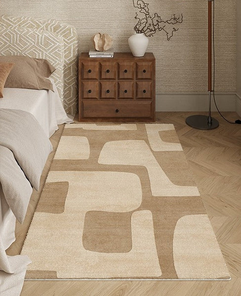 Unique Geometric Modern Rugs under Dining Room Table, Brown Modern Carpets for Office, Abstract Modern Rugs for Living Room, Contemporary Modern Rugs Next to Bed-LargePaintingArt.com