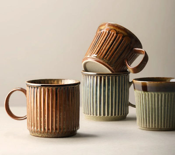 Unique Tea Cup, Creative Brown Green Ceramic Coffee Mugs, Large Modern Handmade Pottery Coffee Cup, Large Capacity Coffee Mugs-LargePaintingArt.com