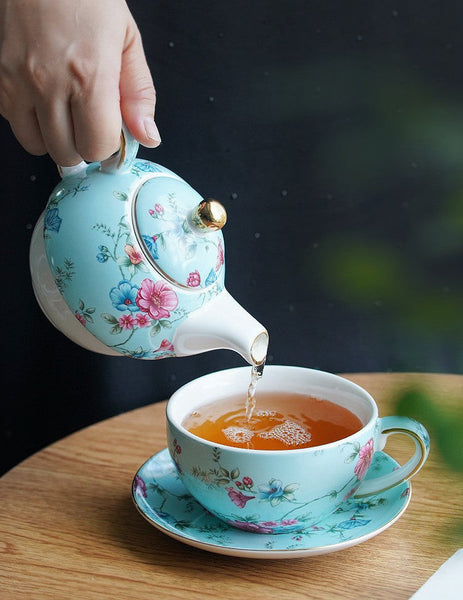 Stackable Teapot and Cup Set, Ceramic Tea Pot with Integrated Cup, Porcelain Teapot with Matching Cup and Saucer in Gift Box, Mother and Baby Teapot with Matching Saucer-LargePaintingArt.com