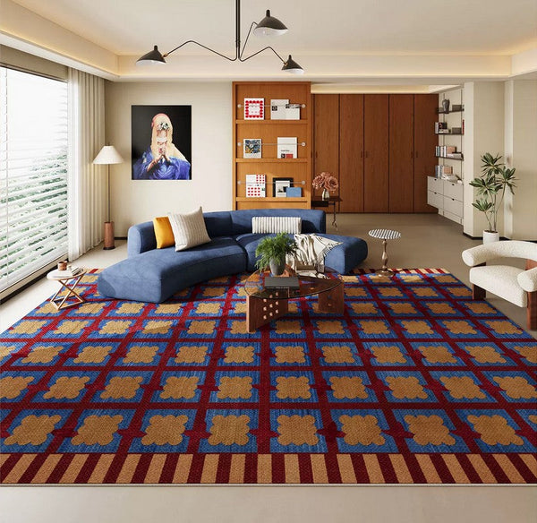 Colorful Modern Rugs for Living Room, Geometric Modern Rugs for Dining Room, Mid Century Modern Rugs, Contemporary Abstract Rugs under Coffee Table-LargePaintingArt.com