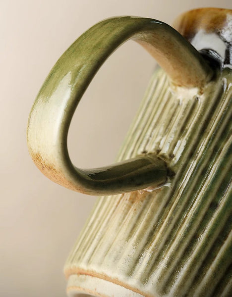 Large Modern Handmade Pottery Coffee Cup, Large Capacity Coffee Mugs, Unique Tea Cup, Creative Brown Green Ceramic Coffee Mugs-LargePaintingArt.com