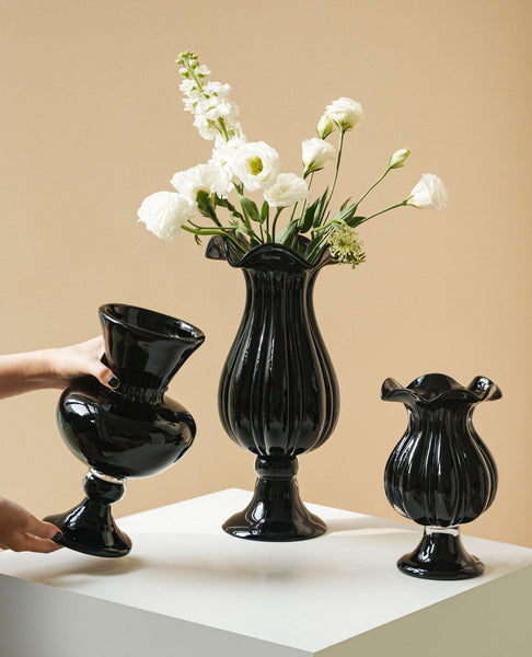 Handmade Modern Vases for Living Room, Modern Glass Vase for Flowers, Mid Century Glass Vases, Unique Decorative Glass Vase, Centerpiece Contemporary Vases on Table-LargePaintingArt.com