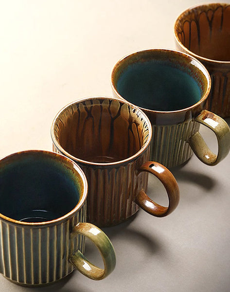 Unique Tea Cup, 10 oz Creative Brown Green Ceramic Coffee Mugs, Large Modern Handmade Pottery Coffee Cup, Large Capacity Coffee Mugs-LargePaintingArt.com