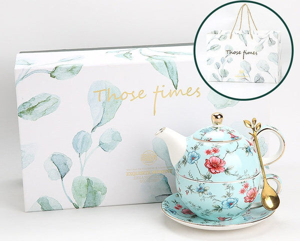Stackable Teapot and Cup Set, Ceramic Tea Pot with Integrated Cup, Porcelain Teapot with Matching Cup and Saucer in Gift Box, Mother and Baby Teapot with Matching Saucer-LargePaintingArt.com