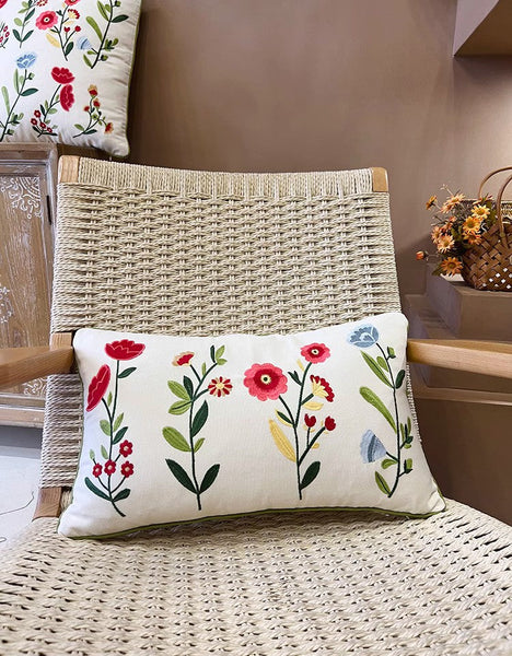 Throw Pillows for Couch, Spring Flower Decorative Throw Pillows, Farmhouse Sofa Decorative Pillows, Embroider Flower Cotton Pillow Covers-LargePaintingArt.com