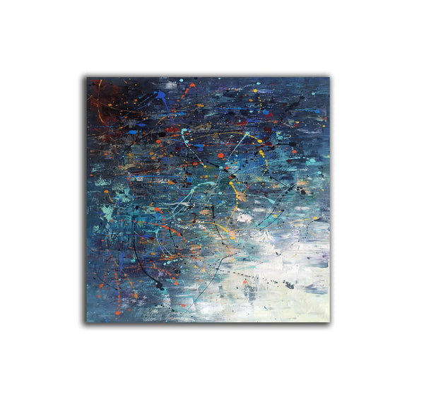Modern Abstract Wall Art, Large Painting for Sale, Easy Painting Ideas for Living Room, Blue Acrylic Painting on Canvas, Huge Canvas Paintings-LargePaintingArt.com