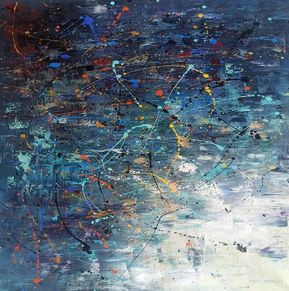 Modern Abstract Wall Art, Large Painting for Sale, Easy Painting Ideas for Living Room, Blue Acrylic Painting on Canvas, Huge Canvas Paintings-LargePaintingArt.com