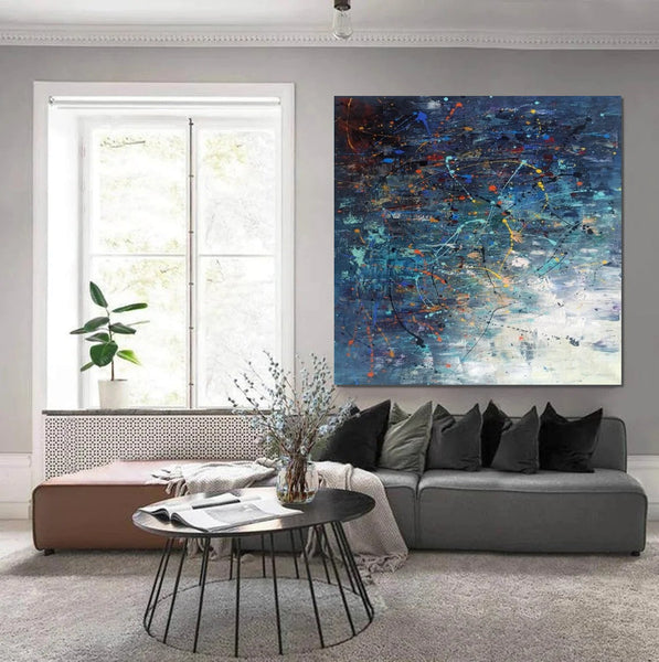 Modern Abstract Wall Art, Large Painting for Sale, Easy Painting Ideas for Living Room, Blue Acrylic Painting on Canvas, Huge Canvas Paintings-LargePaintingArt.com