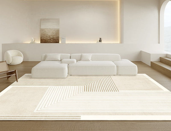 Cream Floor Carpets for Living Room, Dining Room Modern Rugs, Modern Living Room Rug Placement Ideas, Soft Contemporary Rugs for Bedroom-LargePaintingArt.com