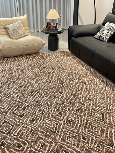 Brown Modern Rug Ideas for Bedroom, Large Modern Rugs for Living Room, Abstract Geometric Modern Rugs, Modern Rugs for Dining Room-LargePaintingArt.com