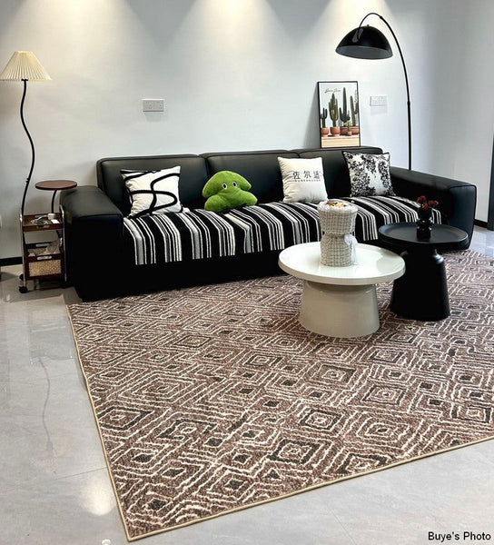 Large Modern Rugs for Living Room, Brown Modern Rug Ideas for Bedroom, Abstract Geometric Modern Rugs, Modern Rugs for Dining Room-LargePaintingArt.com