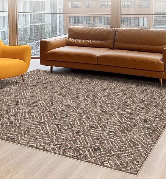 Brown Modern Rug Ideas for Bedroom, Large Modern Rugs for Living Room, Abstract Geometric Modern Rugs, Modern Rugs for Dining Room-LargePaintingArt.com