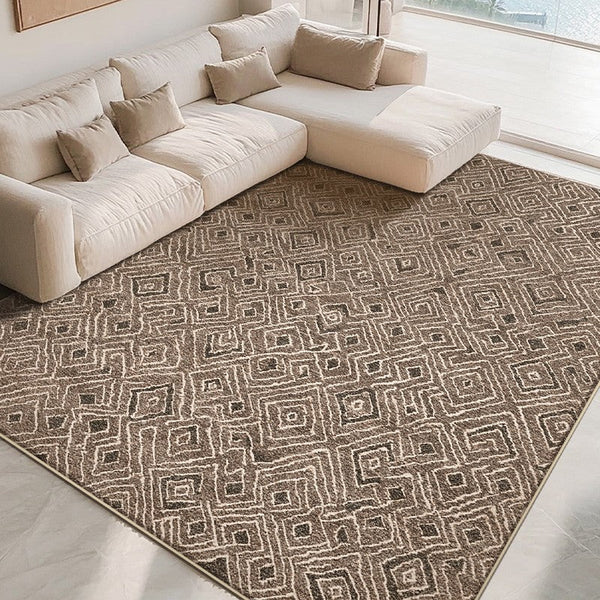 Brown Modern Rug Ideas for Bedroom, Large Modern Rugs for Living Room, Abstract Geometric Modern Rugs, Modern Rugs for Dining Room-LargePaintingArt.com