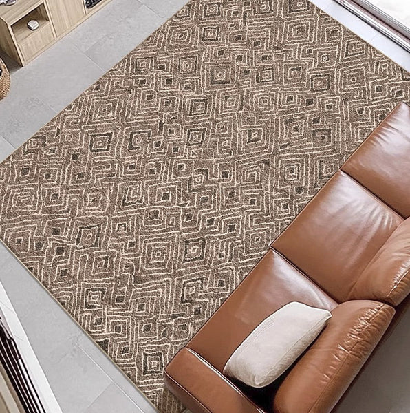 Brown Modern Rug Ideas for Bedroom, Large Modern Rugs for Living Room, Abstract Geometric Modern Rugs, Modern Rugs for Dining Room-LargePaintingArt.com