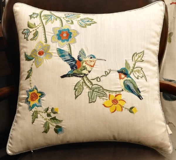 Decorative Throw Pillows for Couch, Bird Pillows, Pillows for Farmhouse, Sofa Throw Pillows, Embroidery Throw Pillows, Rustic Pillows-LargePaintingArt.com