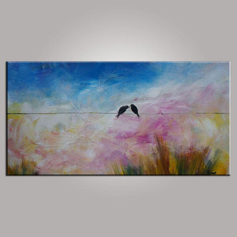 Abstract Art, Contemporary Wall Art, Modern Art, Love Birds Painting, Art for Sale, Abstract Art Painting, Bedroom Wall Art, Canvas Art-LargePaintingArt.com