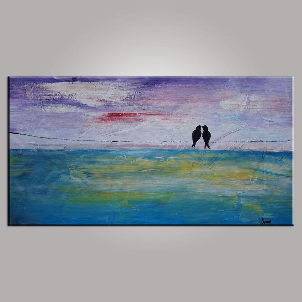 Contemporary Wall Art, Abstract Art, Modern Art, Love Birds Painting, Art for Sale, Abstract Art Painting, Bedroom Wall Art, Canvas Art-LargePaintingArt.com