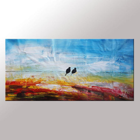 Art for Sale, Abstract Wall Art, Modern Art, Love Birds Painting, Contemporary Painting, Abstract Painting, Bedroom Wall Art, Canvas Art Painting-LargePaintingArt.com