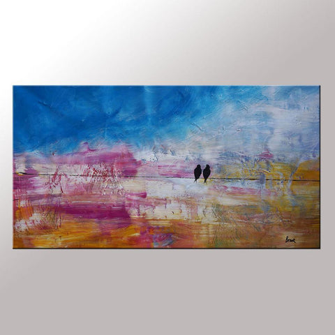 Modern Art, Love Birds Painting, Art for Sale, Abstract Wall Art, Contemporary Painting, Abstract Painting, Bedroom Wall Art, Canvas Art Painting-LargePaintingArt.com